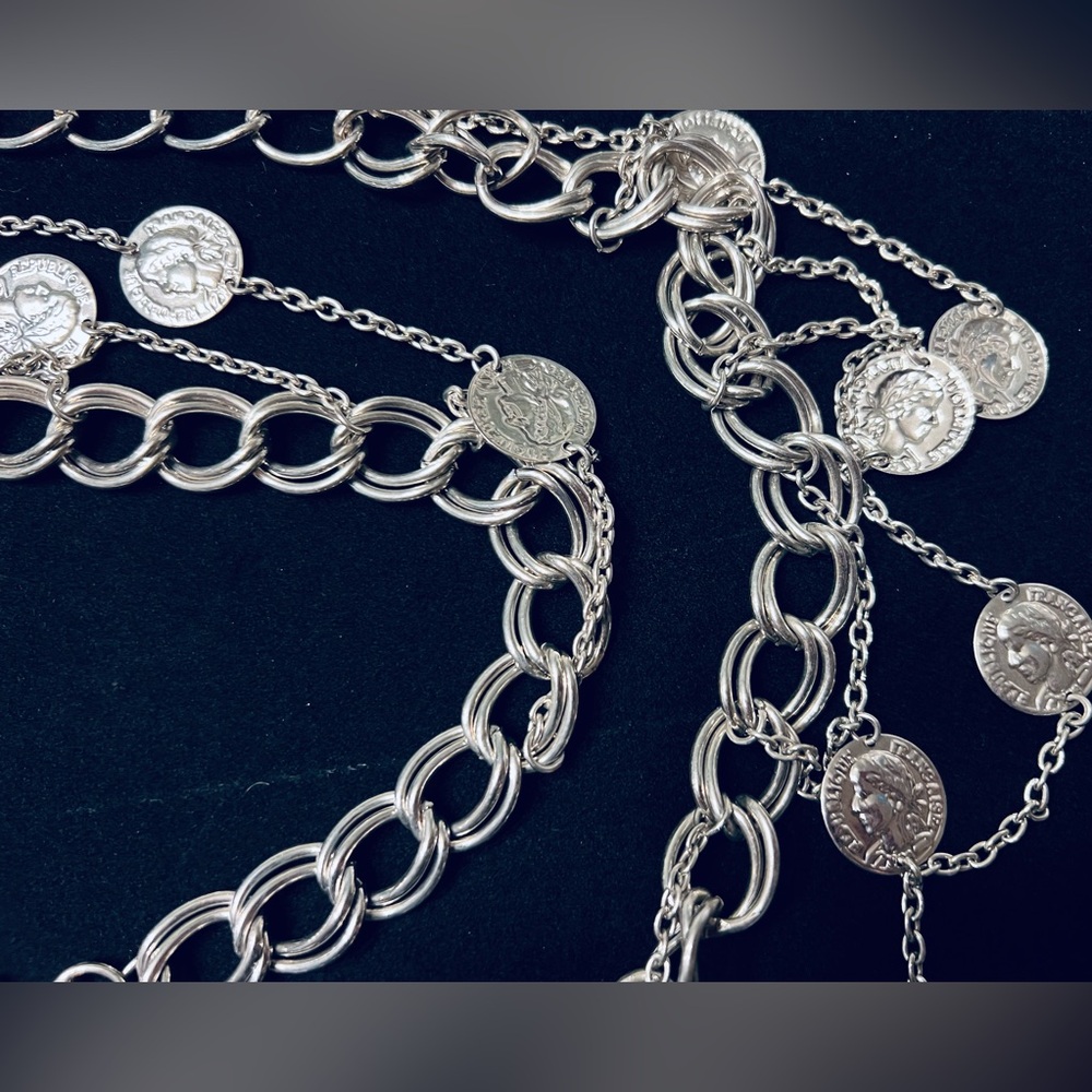 Vintage Silver Tone Coin Chain Link Belt - Picture 7 of 10